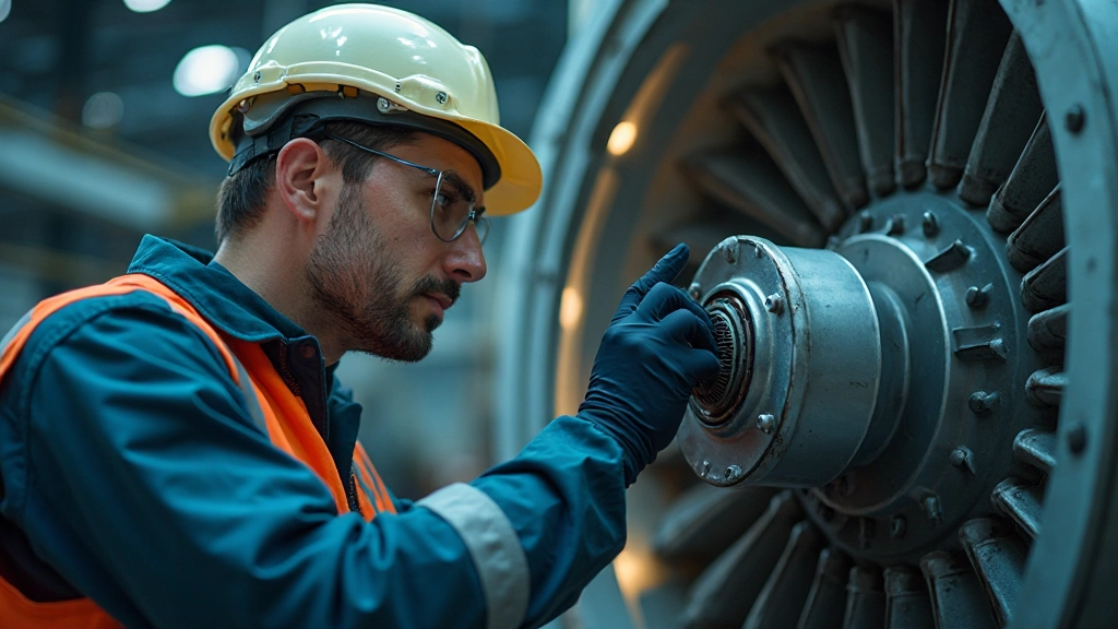 Технический специалист проводит техническое обслуживание внутри турбины ветровой электростанции